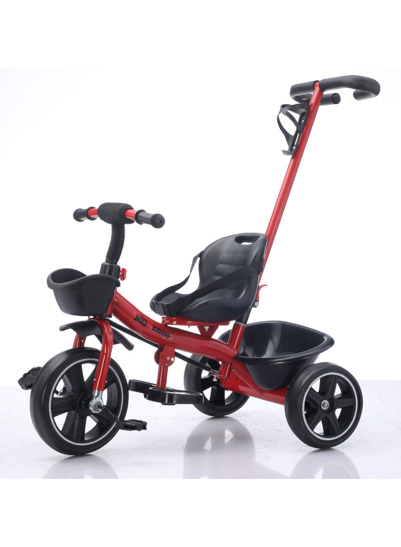 MG Kids 2-in-1 Tricycle with Parental Push Handle | Toddler Ride-On Toys with Front Basket, Rear Storage | Safety Belt, Anti-Slip Pedals | Steel Frame | Ages 1-5-Red  - Image 1