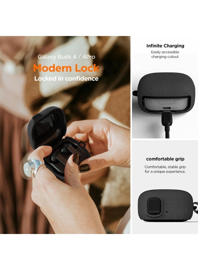 VRS Design Modern Lock for Samsung Galaxy Buds4 and Buds 4 Pro Case Cover (2026) Secure Lock Protection with Carabiner -  Sand stone Gray - Image 2