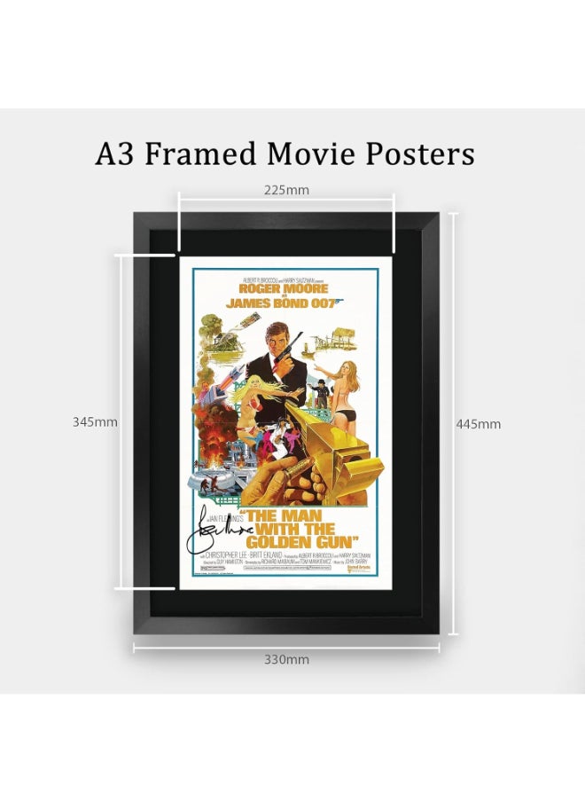 HWC Trading HWC Trading James Bond - The Man With The Golden Gun Movie Poster Roger Moore Signed 16 x 12 inch Framed Gift Printed Autograph Film Print Photo Picture Display - 16" x 12" Framed  - Image 2