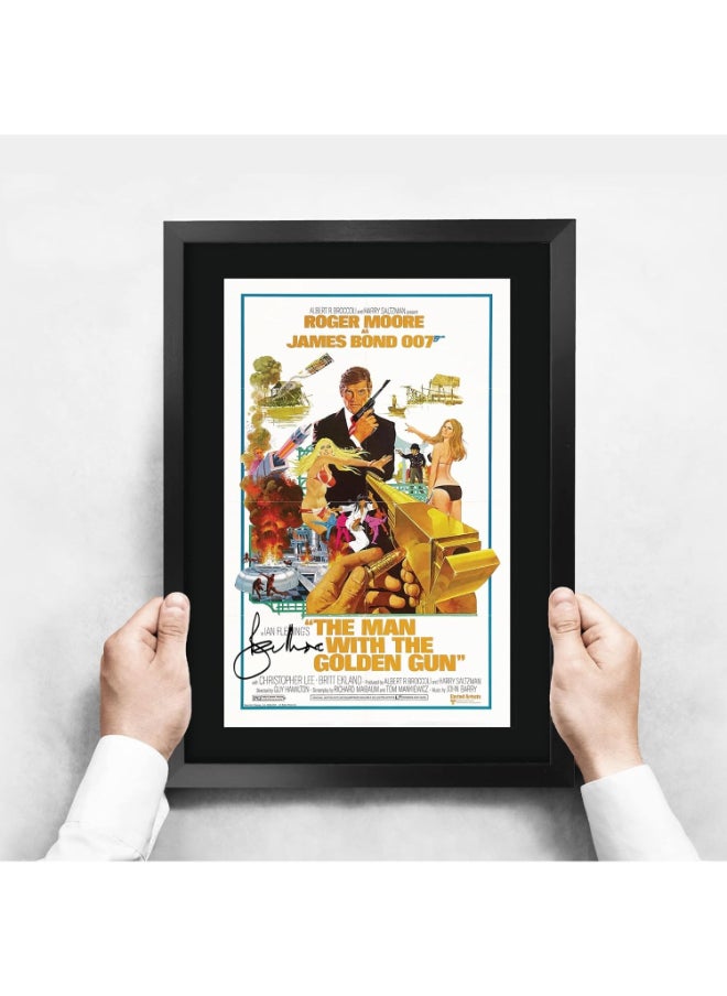 HWC Trading HWC Trading James Bond - The Man With The Golden Gun Movie Poster Roger Moore Signed 16 x 12 inch Framed Gift Printed Autograph Film Print Photo Picture Display - 16" x 12" Framed  - Image 3