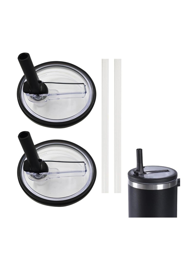 2 Pack 40 oz Replacement Stanley Quencher Flip Top Straw Cup Lids, Spill-Proof Reusable Stanley Cup Lids (Black)  - Image 1