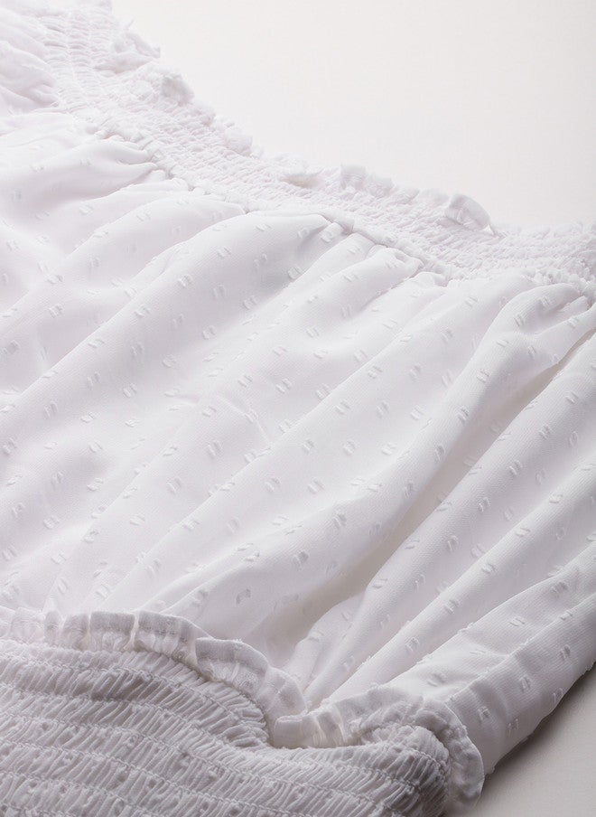 Rue Collection فستان ميدي شيفون أبيض بدون أكتاف للنساء - Image 2