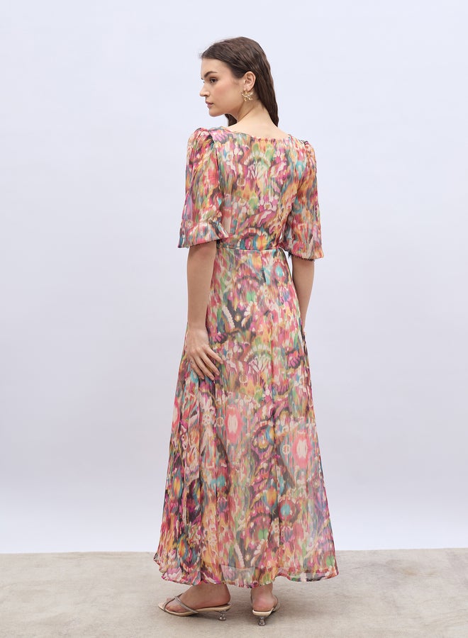 Styli Printed V-Neck Wrap A-Line Maxi Dress - Image 5