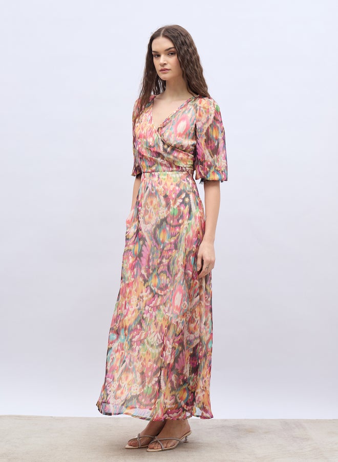 Styli Printed V-Neck Wrap A-Line Maxi Dress - Image 3