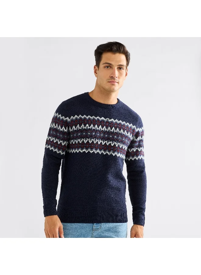 FAV Textured Crew Neck Sweater with Long Sleeves