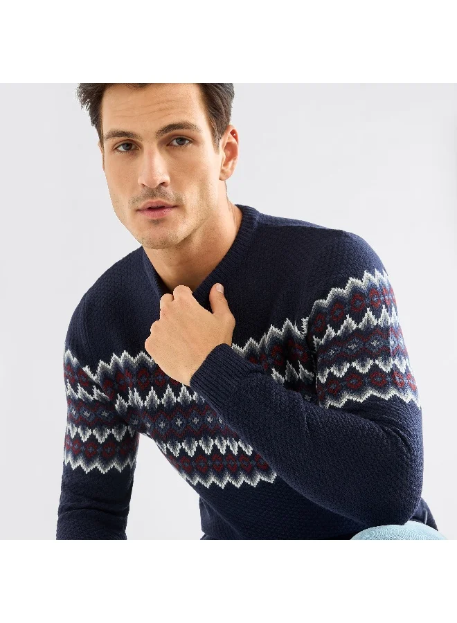 Splash FAV Textured Crew Neck Sweater with Long Sleeves