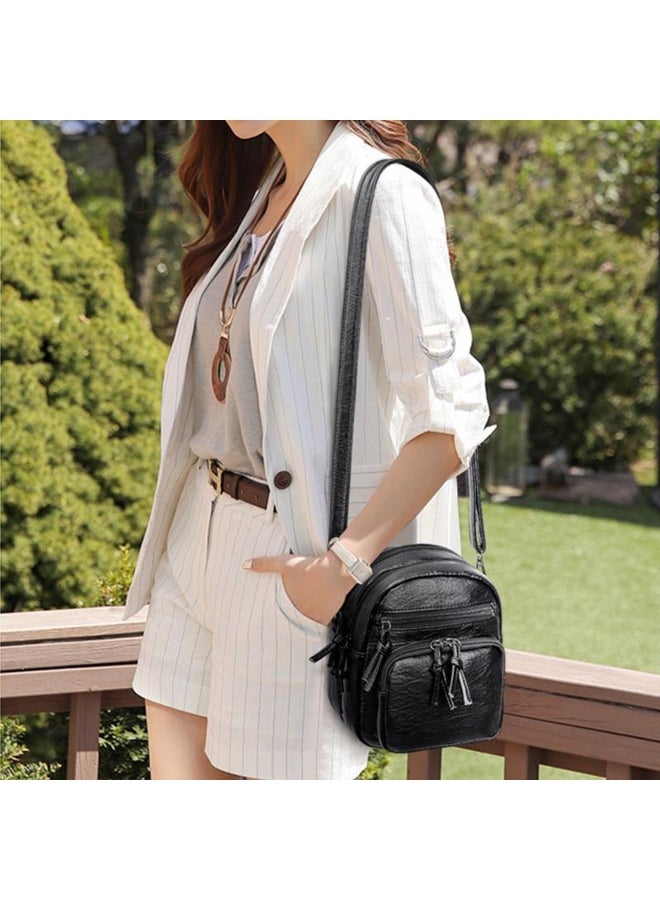 Big Capacity 3 Layer Women Crossbody Bag Fashion Small Shoulder Bag Ladies Small Vintage Bag Soft Leather Female Mini Bolsa