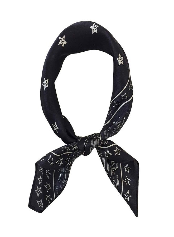 FONYVE 100% Mulberry Silk Scarfs for Women - Lightweight Square Satin Head Scarf - Small Silk Hair Scarf for Sleeping 21", 40 Constellation Black, S - Image 1