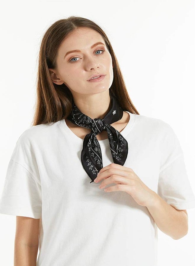 FONYVE 100% Mulberry Silk Scarfs for Women - Lightweight Square Satin Head Scarf - Small Silk Hair Scarf for Sleeping 21", 40 Constellation Black, S - Image 5