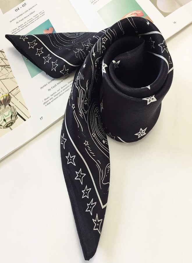 FONYVE 100% Mulberry Silk Scarfs for Women - Lightweight Square Satin Head Scarf - Small Silk Hair Scarf for Sleeping 21", 40 Constellation Black, S - Image 4