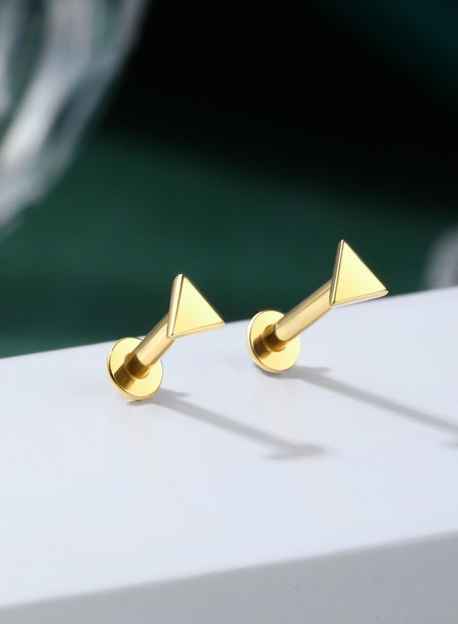 COCHARM 14K Real Gold Helix Cartilage Piercing Jewelry-Titanium Post-Threadless Tragus Conch Cartilage Earring Stud Solid Gold Flat Back 16g Labret Stud 6mm, 8mm Push Pin Triangle Medusa Jewelry - Image 5