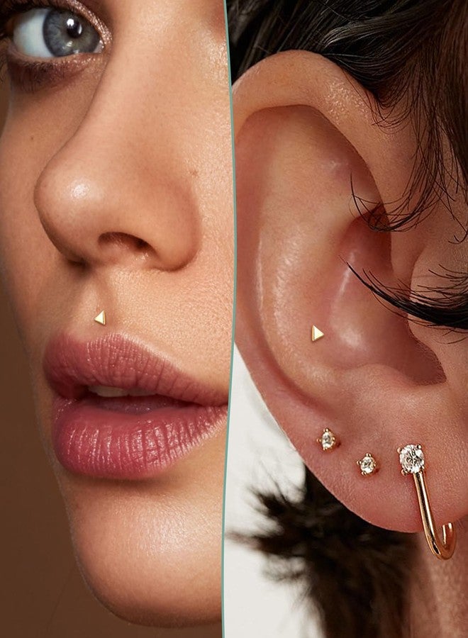COCHARM 14K Real Gold Helix Cartilage Piercing Jewelry-Titanium Post-Threadless Tragus Conch Cartilage Earring Stud Solid Gold Flat Back 16g Labret Stud 6mm, 8mm Push Pin Triangle Medusa Jewelry - Image 2