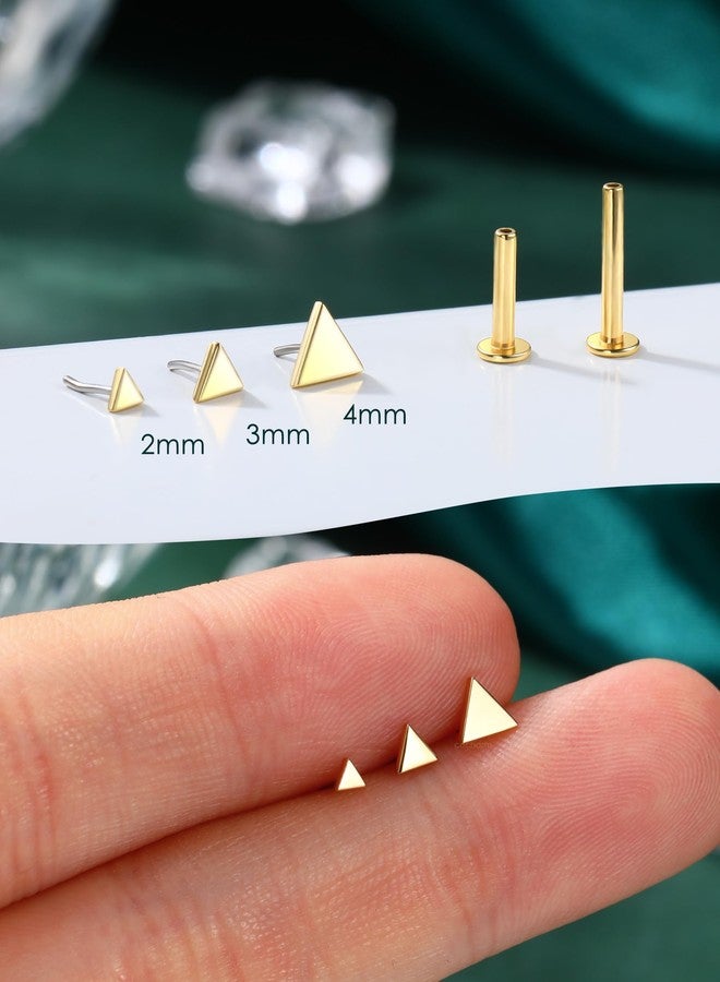 COCHARM 14K Real Gold Helix Cartilage Piercing Jewelry-Titanium Post-Threadless Tragus Conch Cartilage Earring Stud Solid Gold Flat Back 16g Labret Stud 6mm, 8mm Push Pin Triangle Medusa Jewelry - Image 4