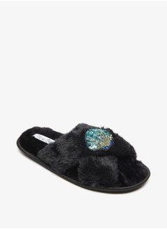 Sequin Embellished Cross Strap Bedroom Slides