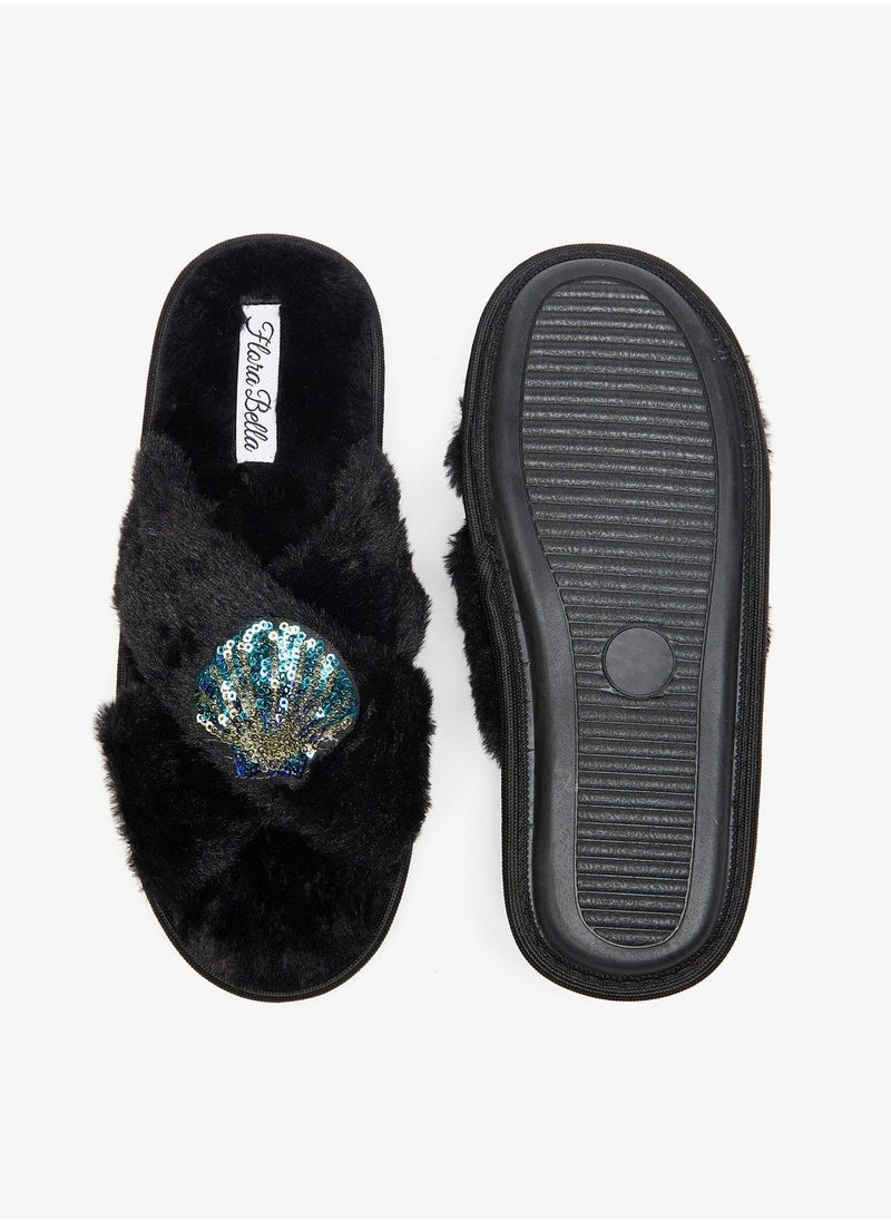Flora Bella - Sequin Embellished Cross Strap Bedroom Slides - Image 1