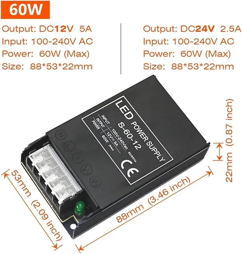 60W 24V LED Strip Power Supply Driver Constant Voltage Transformer 12V 24V - Image 2