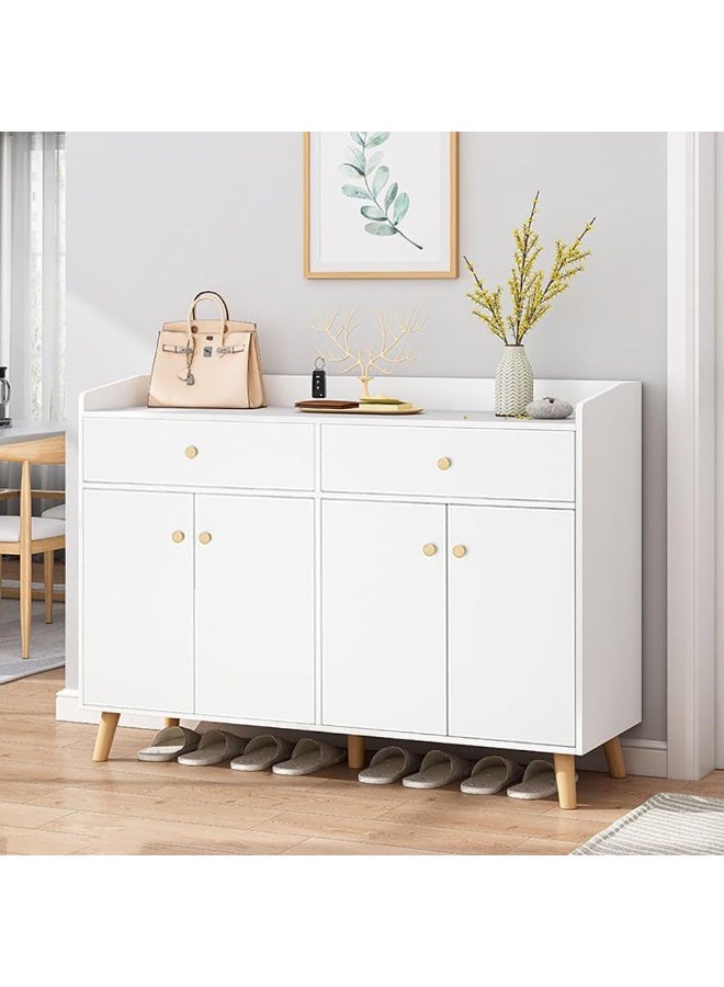 Generic Shoe Cabinet, Entryway Storage Cabient with 2 Drawers and 4 Doors for Shoes, Bags, Keys,Other Objects, Wooden Leg Shoe Organizer for Living Room Hallway Balcony, 120x30x84cm, B33B (White)  - Image 5