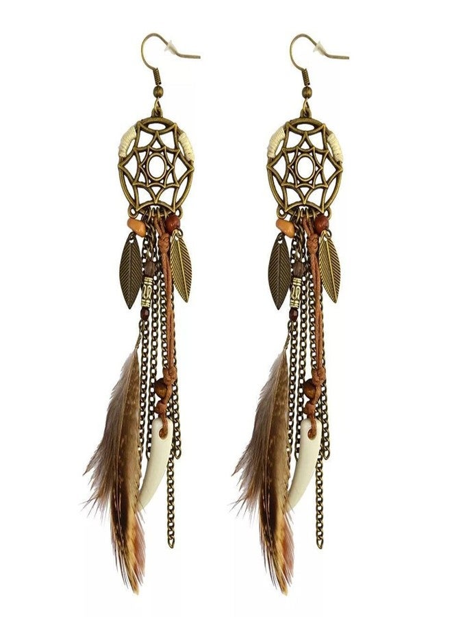 JinYu 3 Pcs Bohemian Leather Choker Necklace Earrings Jewelry Set for Women Handmade Dream Catcher Peacock Feather Tassel Earrings Indian Gypsy Headband Headdress Boho Gifts - Image 3