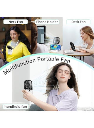 Mini Fan Portable Handheld Fan with Digital Display Rechargeable Small Battery Operated Personal Fan 5 in 1 as Power Bank Phone Holder Hand Held Fan Mini Desk Fan Travel Fan USB Fan 3000mAh 4 Speed Neck lanyard Black and White - view 2