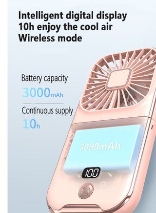 Mini Fan Portable Handheld Fan with Digital Display Rechargeable Small Battery Operated Personal Fan 5 in 1 as Power Bank Phone Holder Hand Held Fan Mini Desk Fan Travel Fan USB Fan 3000mAh 4 Speed Neck lanyard Black and White - view 5