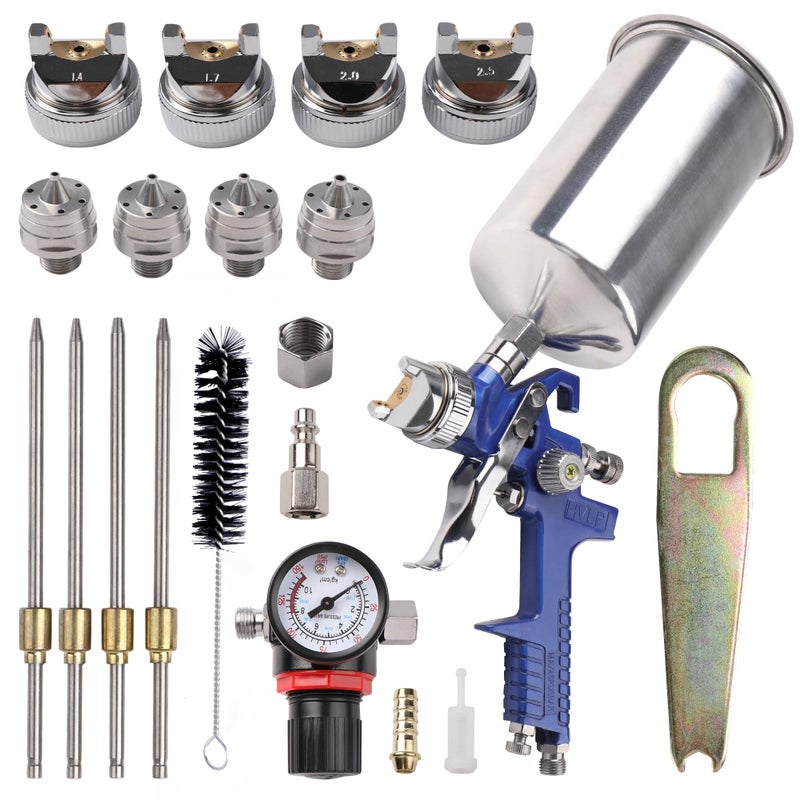 Zeinlenx HVLP Gravity Feed Spray Gun Automotive Air Paint Spray Gun Kit with 4 Nozzles14mm 17mm 20mm and 25mm 1000cc Aluminum Cup Suitable for Auto Paint Base Coat Touch Up