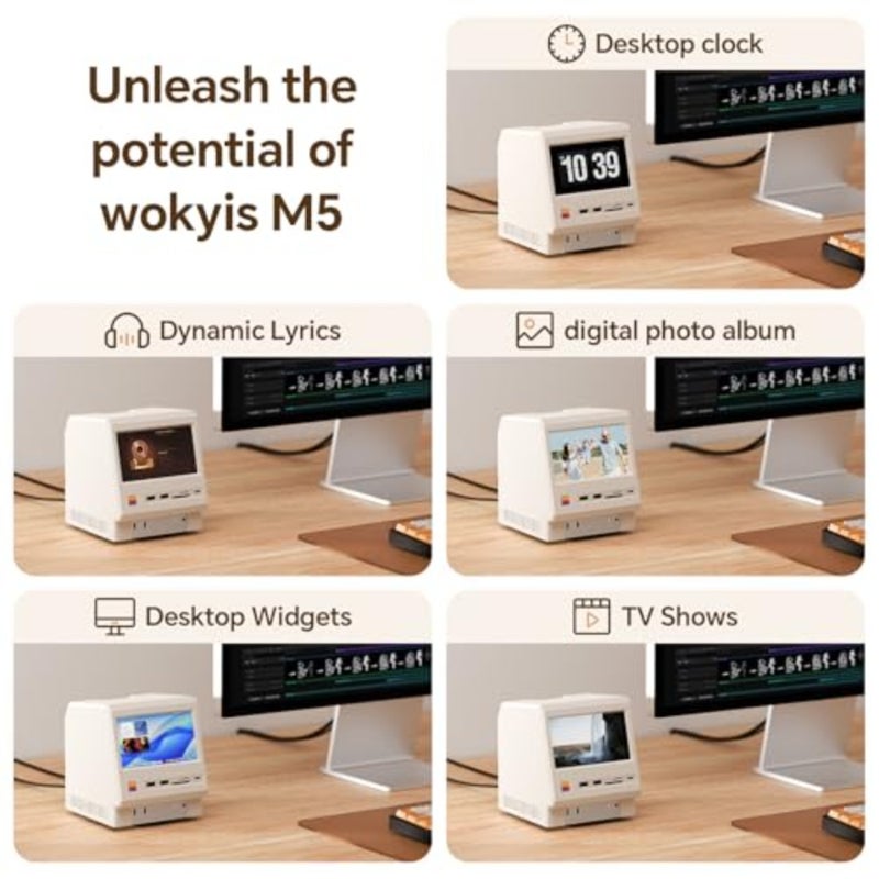 M5 Retro Docking Station for Mac mini M4, 5" HD Display, 10Gbps M.2 NVMe SSD Enclosure, SD/Micro SD Card Reader 4.0, 4X USB-A, 1x USB-C 10Gbps,3.5mm Headphone Jack - Image 2