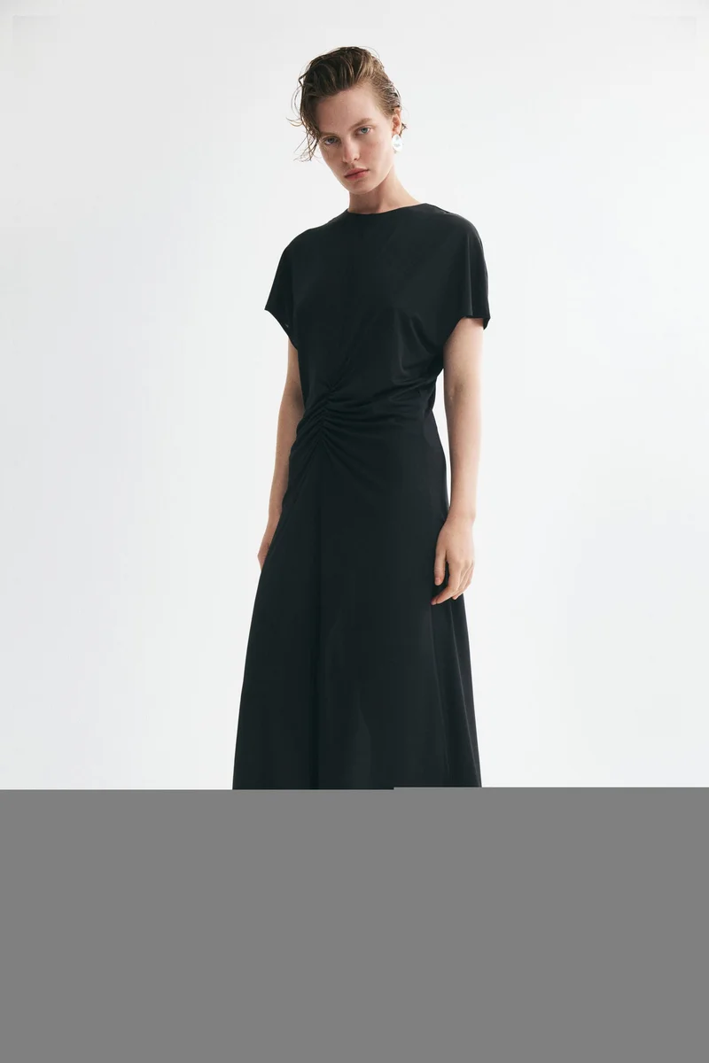 Ruched cap-sleeved dress