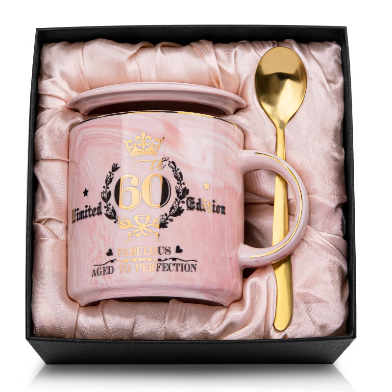 Biching 60th Birthday Gifts for Women - Fabulous 1966 Aged to Perfection Happy Birthday Mug - Limited Edition 60th Pink Coffee Mug Printed with Gold, Gift Idea for Turning 60 Years Old Women, Gift Boxed - Image 1