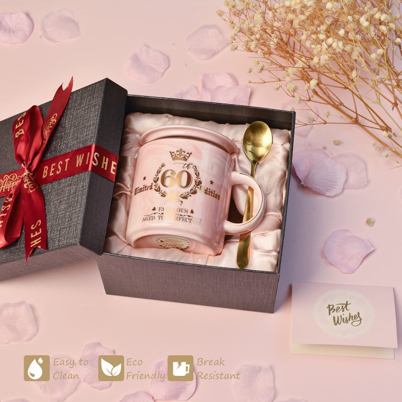 Biching 60th Birthday Gifts for Women - Fabulous 1966 Aged to Perfection Happy Birthday Mug - Limited Edition 60th Pink Coffee Mug Printed with Gold, Gift Idea for Turning 60 Years Old Women, Gift Boxed - Image 5