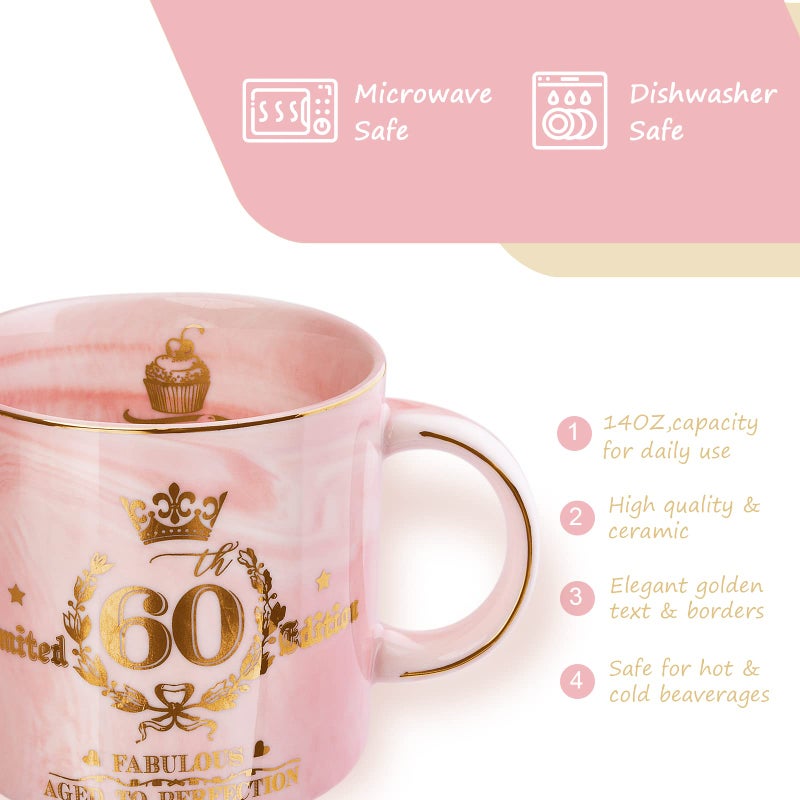 Biching 60th Birthday Gifts for Women - Fabulous 1966 Aged to Perfection Happy Birthday Mug - Limited Edition 60th Pink Coffee Mug Printed with Gold, Gift Idea for Turning 60 Years Old Women, Gift Boxed - Image 3