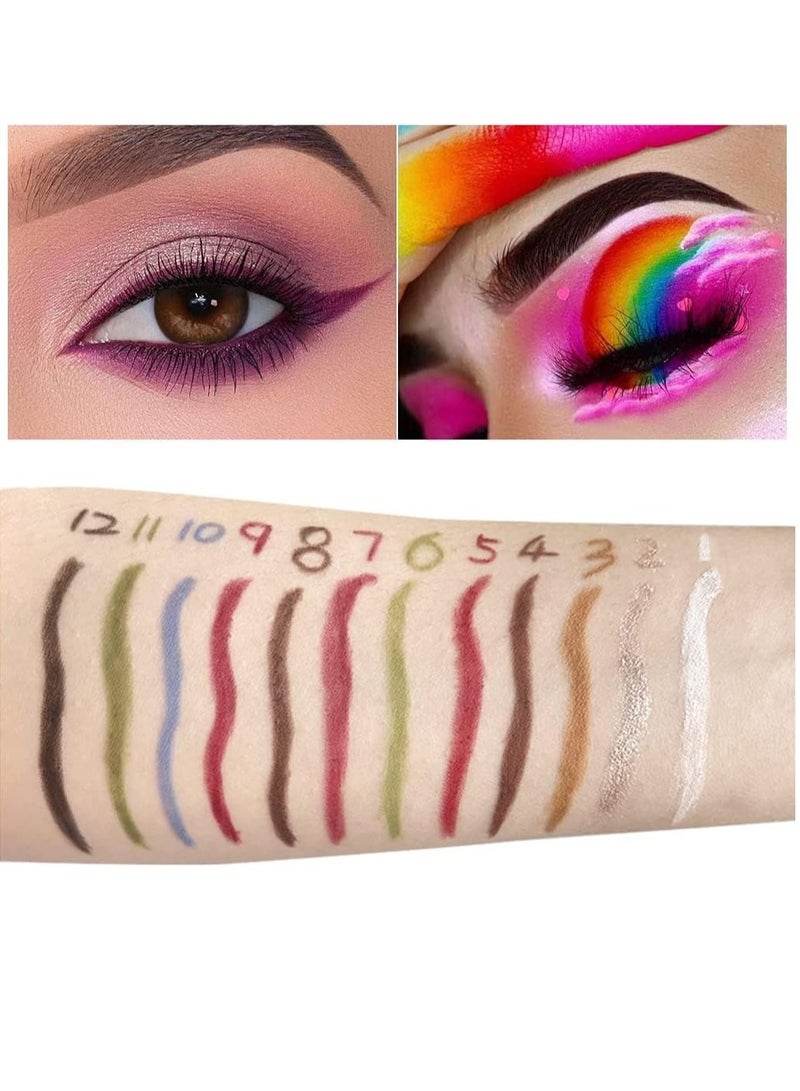 SYOSI Waterproof Eyeliner Pencil Set Long-lasting Eyeliner Pen Retractable Eye Pencil Matte Soft Easy Wear High Pigment Eye Shadow Pen Lasting Shiny Eye Makeup 12 pcs - Image 2