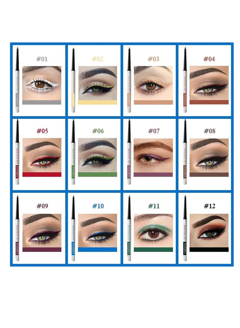 SYOSI Waterproof Eyeliner Pencil Set Long-lasting Eyeliner Pen Retractable Eye Pencil Matte Soft Easy Wear High Pigment Eye Shadow Pen Lasting Shiny Eye Makeup 12 pcs - Image 3
