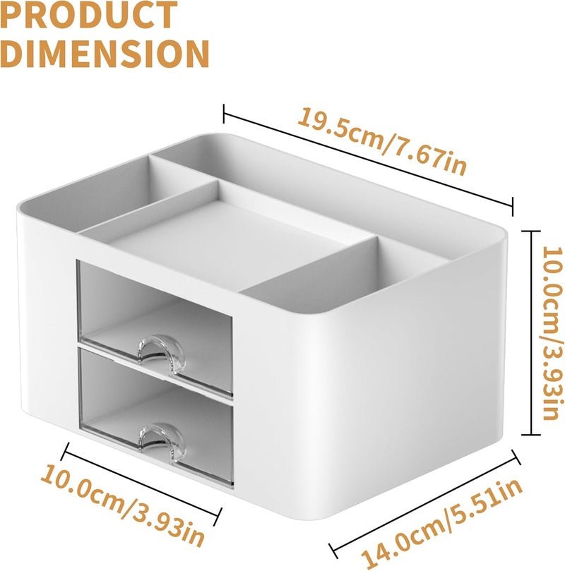 Marbrasse Desk Organizer with Drawer, Multi-Functional Pencil Holder, White - Image 4