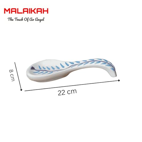 Malaikah Ceramic Spoon Rest Sky Blue Leaf Print Hand-Made, Ideal for Kitchen, Tableware, Cutlery Rest, Pack of 1 - Image 3
