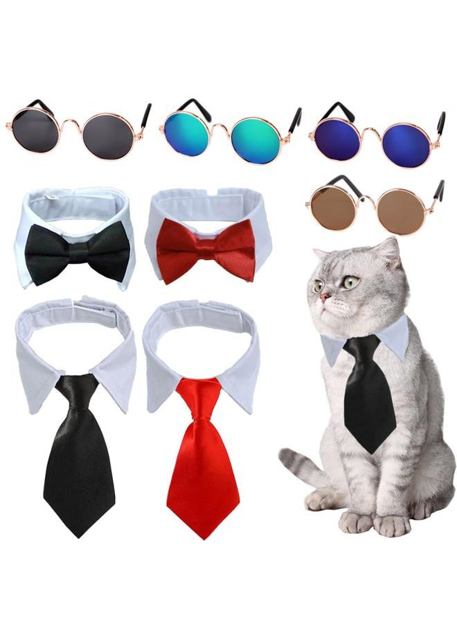 Yosbabe 4 Pieces Pets Dog Cat Bowtie Pet Costume Adjustable Formal Necktie Collar for Cats Small Dogs Puppy Grooming Accessories (Black/red + Glasses) - Image 1