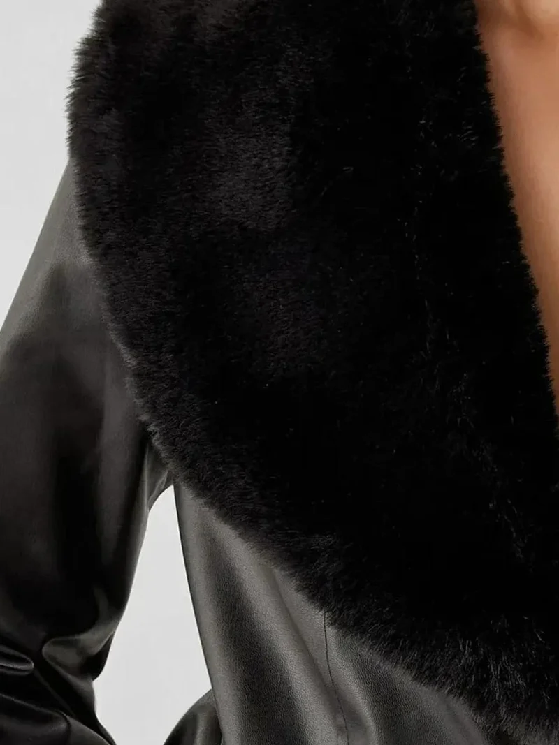 BIG DART BDART Long Faux Leather Coat with Shawl Collar