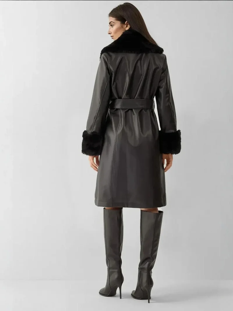 BIG DART BDART Long Faux Leather Coat with Shawl Collar