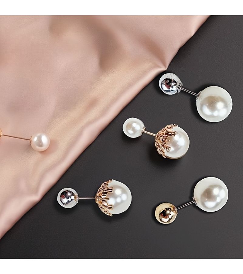 5 Pcs Elegant Artificial Pearl Collar Fixing Pins Buttons No Sewing Required Detachable Pearls Prevent Collar Exposure Sleeve Waistband Scarf Fixing Adjustment Buttons - Image 4