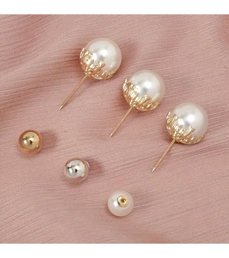 5 Pcs Elegant Artificial Pearl Collar Fixing Pins Buttons No Sewing Required Detachable Pearls Prevent Collar Exposure Sleeve Waistband Scarf Fixing Adjustment Buttons - Image 5
