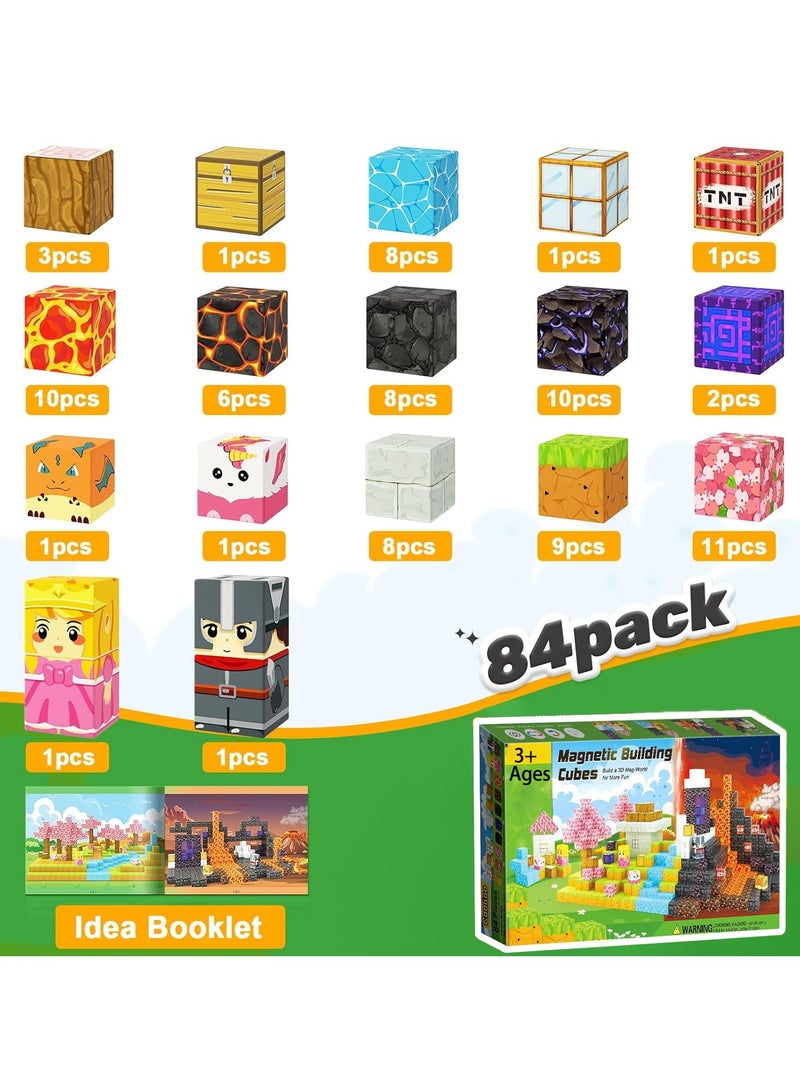 Magnetic Blocks-84 PCS Magnetic Building Blocks Magnetic Cubes Stacking, Build Magnetic Blocks Set, STEM Sensory Toys for Kids Boys Girls Ages 3 4 5 6 7 8 9 10, Perfect Gifts for Kids - Image 2
