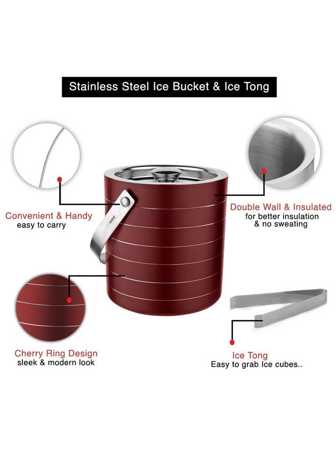 STEREN IMPEX Steren | Stainless Steel Double Wall Ice Bucket with Tong - Cherry Ring Design, Small, 1L - Image 4