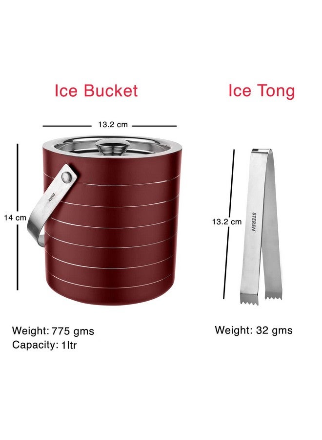 STEREN IMPEX Steren | Stainless Steel Double Wall Ice Bucket with Tong - Cherry Ring Design, Small, 1L - Image 3
