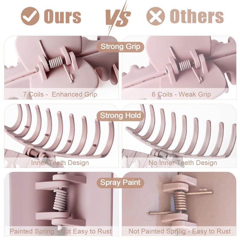 TOCESS Big Hair Claw Clips for Women - Neutral Large Claw Clip for Thin Thick Curly Hair 90's Strong Hold 4.33 Inch Nonslip Matte Jumbo Hair Clips (8 Pcs) - Image 2