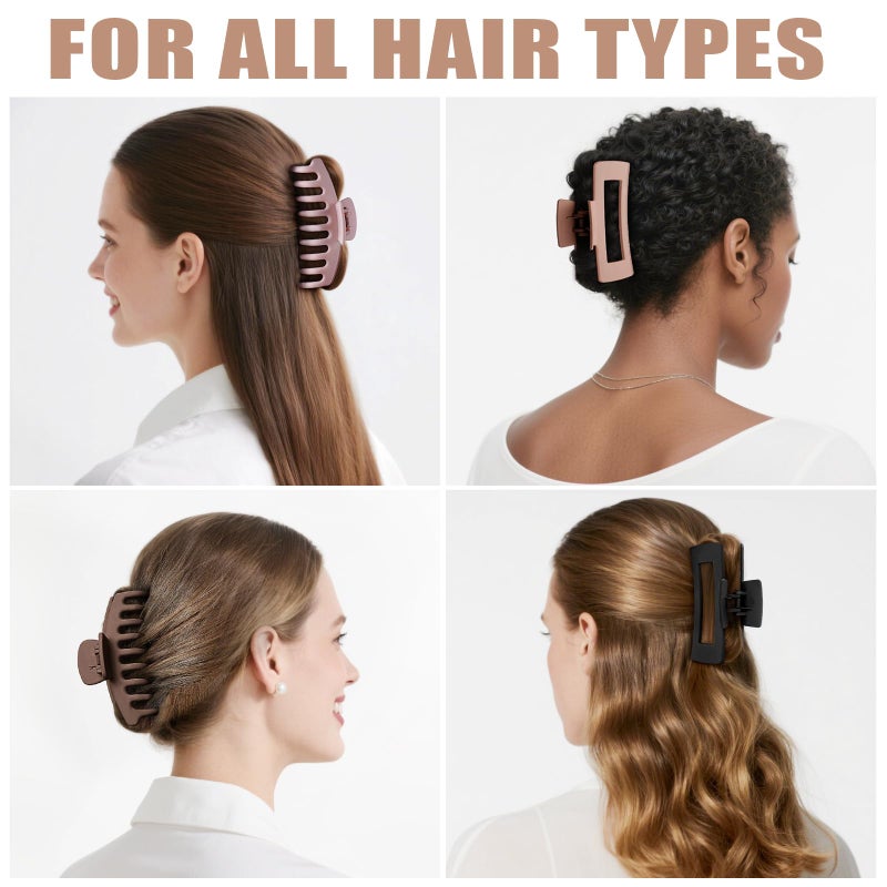 TOCESS Big Hair Claw Clips for Women - Neutral Large Claw Clip for Thin Thick Curly Hair 90's Strong Hold 4.33 Inch Nonslip Matte Jumbo Hair Clips (8 Pcs) - Image 5