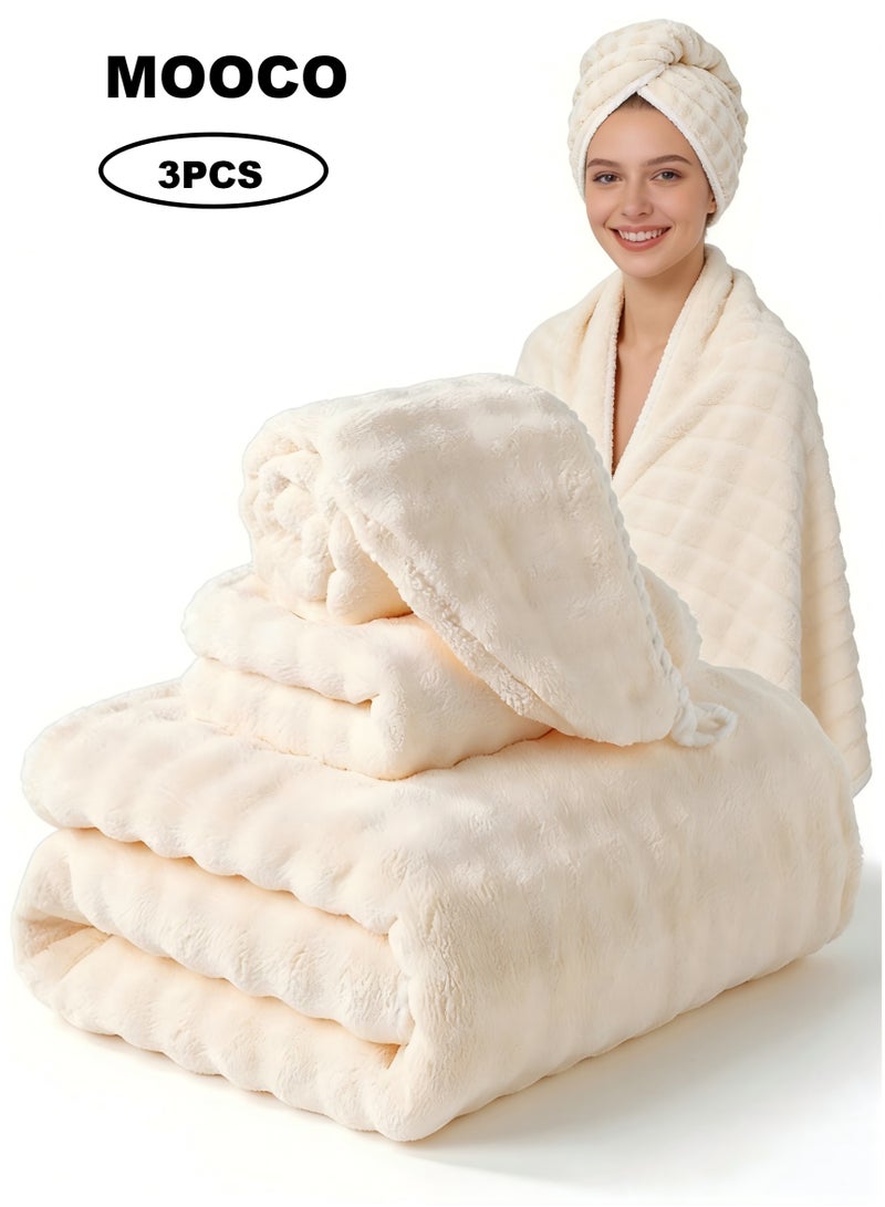 MOOCO Bath Towel Set Extra Large -3PCS Includes ( 90*170CM )Bath Towel,(35*75CM) Hand Towel,(25*65CM) Hair Towel,Quick Dry Highly Absorbent Thick Bathroom Soft Hotel Towels for Bath And Spa,Bathroom Towels Set is Soft and Gentle,Highly Absorbent,Creamy Beige - Image 1