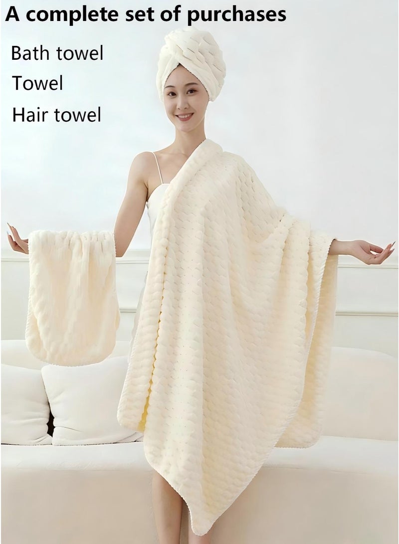 MOOCO Bath Towel Set Extra Large -3PCS Includes ( 90*170CM )Bath Towel,(35*75CM) Hand Towel,(25*65CM) Hair Towel,Quick Dry Highly Absorbent Thick Bathroom Soft Hotel Towels for Bath And Spa,Bathroom Towels Set is Soft and Gentle,Highly Absorbent,Creamy Beige - Image 2