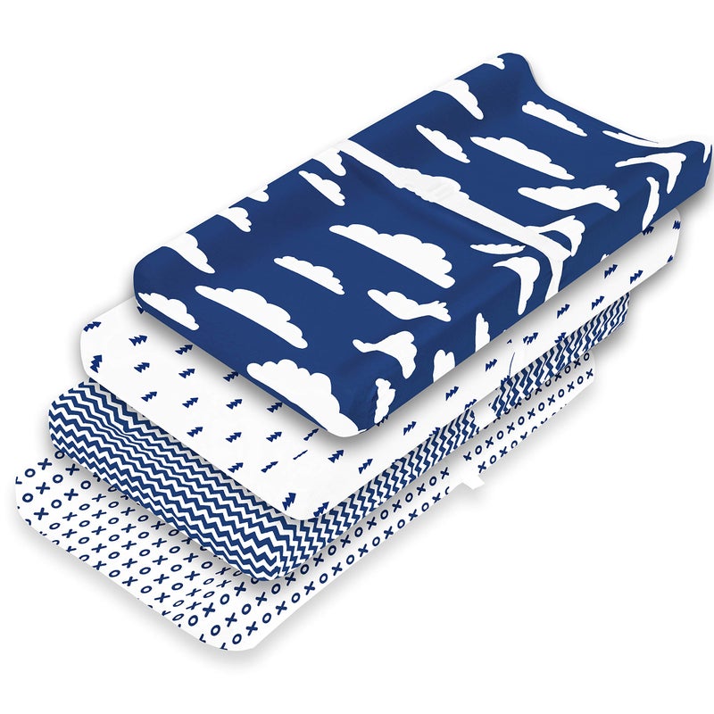 BaeBae Goods Changing Pad Cover Premium Baby Changing Pad Covers 4 Pack Boy or Girl Changing Pad Cover Pure Cotton Machine Washable Navy and White Changing Table Cover Diaper Changing Pad Cover Sheets