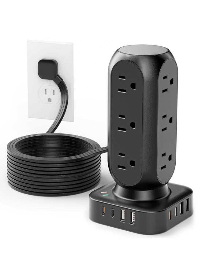 TenTrend Dual PD 20W Power Strip Tower, TenTrend Surge Protector Power Strip with 12 AC Outlets & 8 USB Ports (4 USB C), 40W Desk Fast Charging Station, 10FT Flat Plug Extension Cord for Desk Office Dorm Room - Image 1