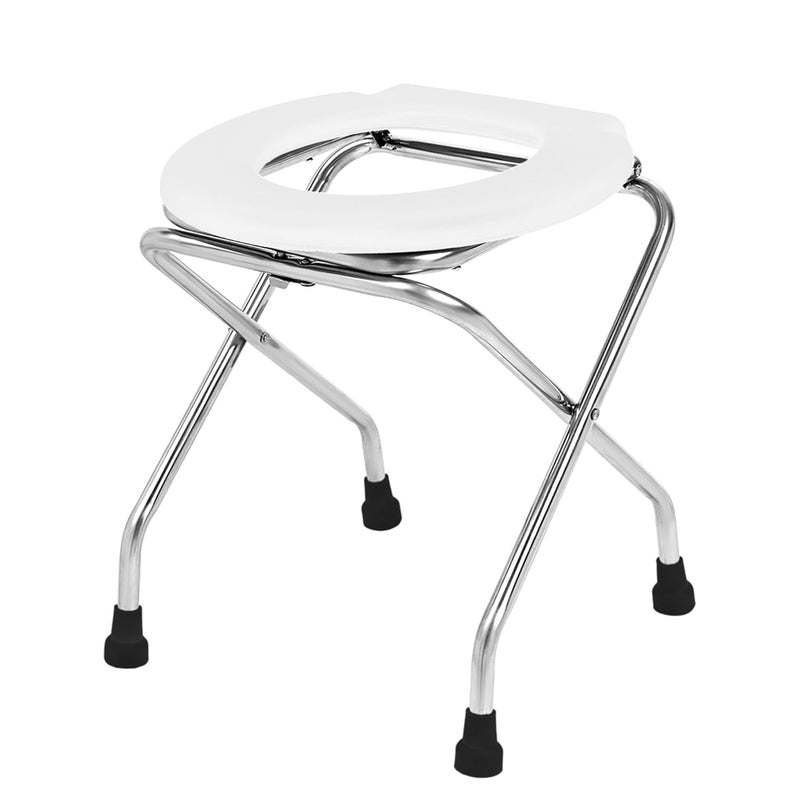 NEOSAFE Stainless Steel Premium Folding Shower Bathing Room Commode Stool Indian Toilet Seat for Elderly Disabled Man and Pregant Women Support Safe Chair Anti-Slip (White) - Image 1