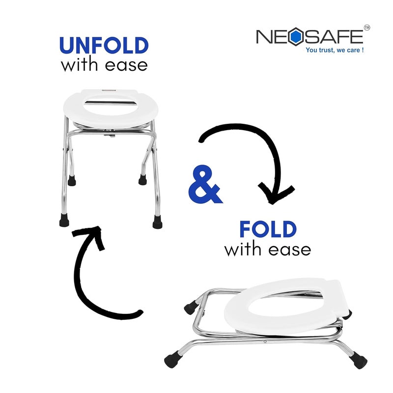 NEOSAFE Stainless Steel Premium Folding Shower Bathing Room Commode Stool Indian Toilet Seat for Elderly Disabled Man and Pregant Women Support Safe Chair Anti-Slip (White) - Image 4